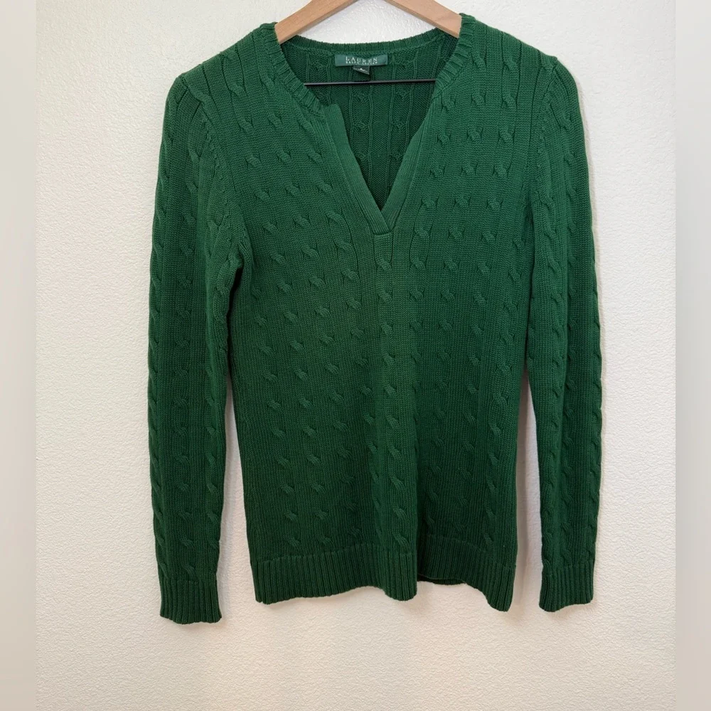 Lauren Ralph Lauren V-Neck Sweater Dark Green Small - Picture 1 of 7